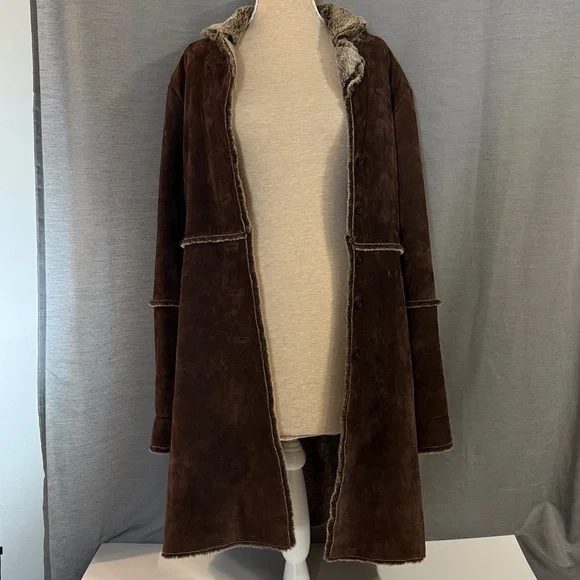 Express Y2K Penny Lane Genuine Suede Leather Faux Fur Coat reversible L - Picture 2 of 8